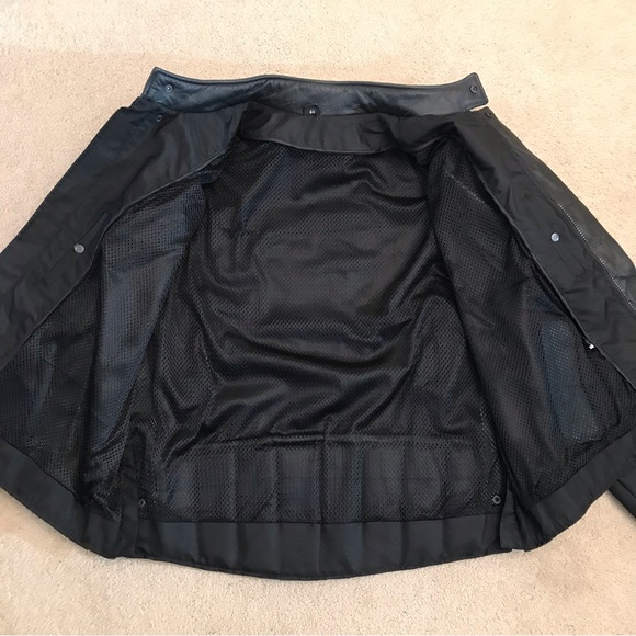 Mens Leather Nylon Motorcycle Riding Jacket Size 54 2X Black Harley Patches - Picture 4 of 16